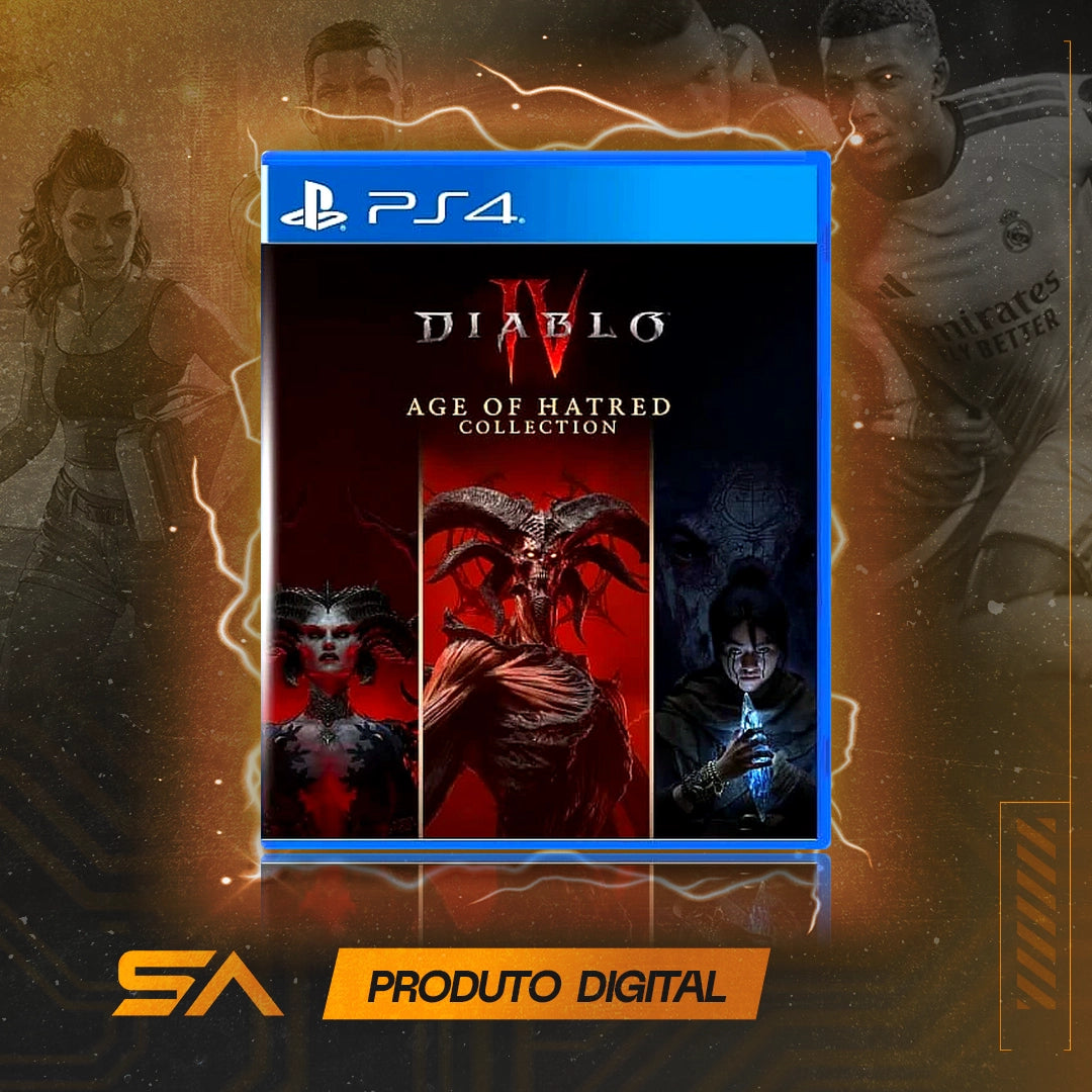 Capa oficial do jogo Diablo IV: Age of Hatred Collection para PS4 em Mídia Digital