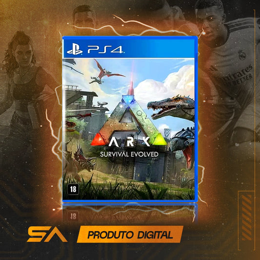 Capa oficial do jogo Ark Survival Evolved para PS4 em Mídia Digital