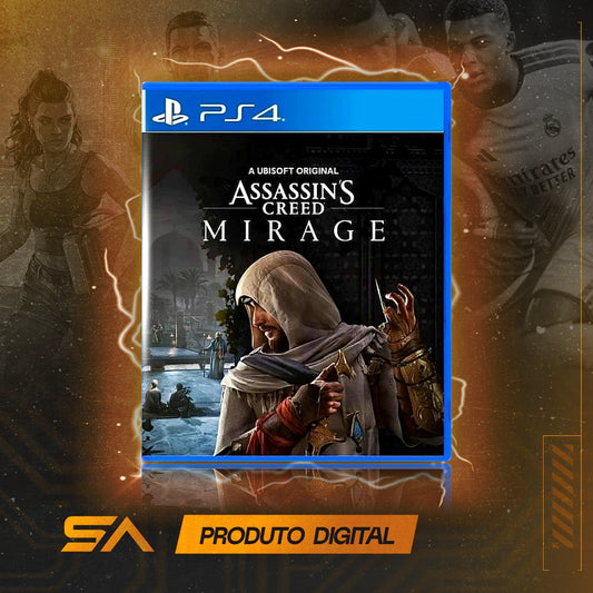 Capa oficial do jogo Assassin's Creed Mirage para PS4 em Mídia Digital