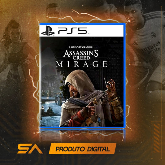 Capa oficial do jogo Assassin's Creed Mirage para PS5 em Mídia Digital