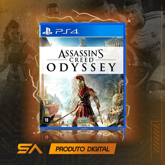 Capa oficial do jogo Assassin's Creed Odyssey para PS4 em Mídia Digital