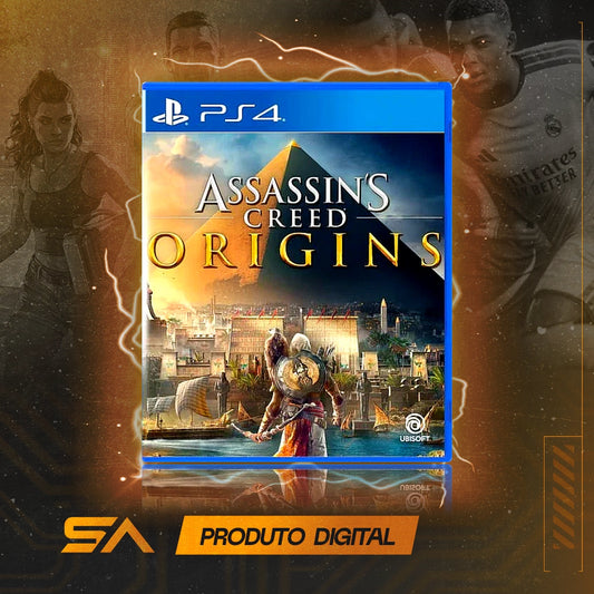 Capa oficial do jogo Assassin's Creed Origins para PS4 em Mídia Digital