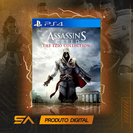 Capa oficial do jogo Assassin's Creed The Ezio Collection para PS4 em Mídia Digital