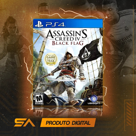 Capa oficial do jogo Assassin's Creed IV Black Flag para PS4 em Mídia Digital