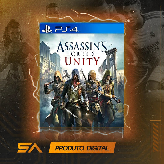 Capa oficial do jogo Assassin´s Creed Unity para PS4 em Mídia Digital