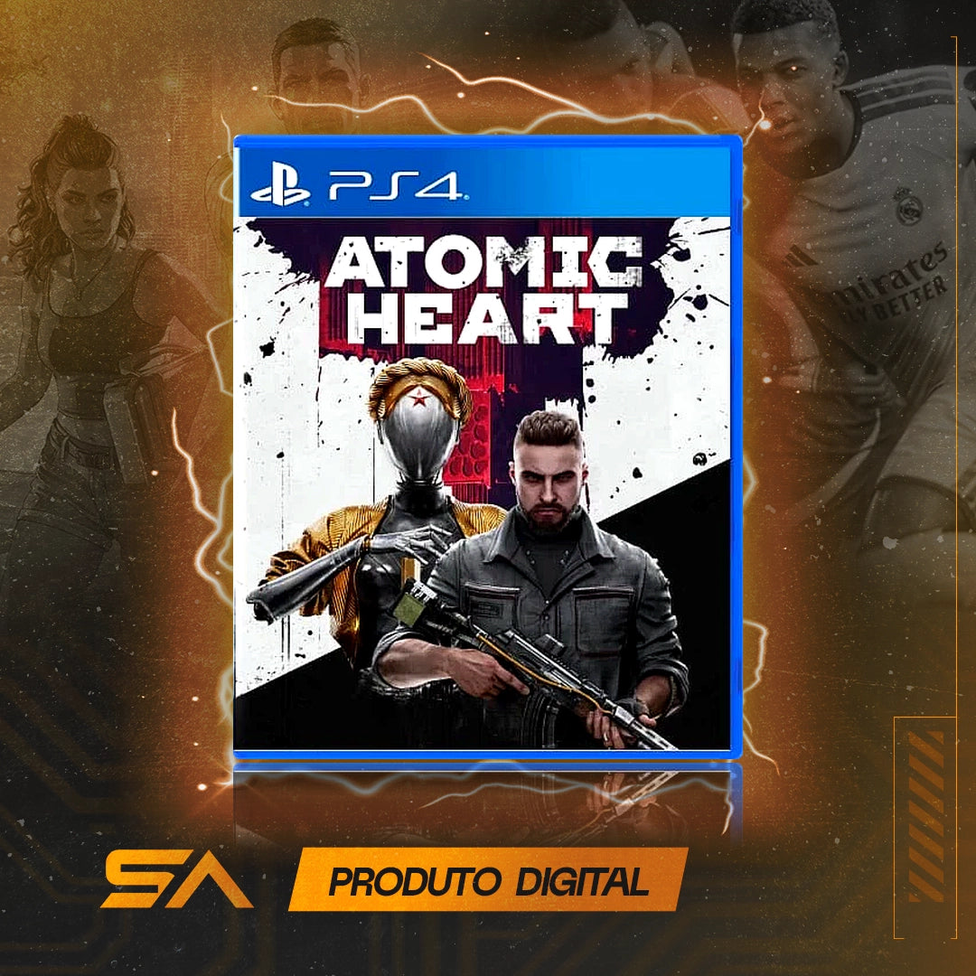 Capa oficial do jogo Atomic Heart para PS4 em Mídia Digital