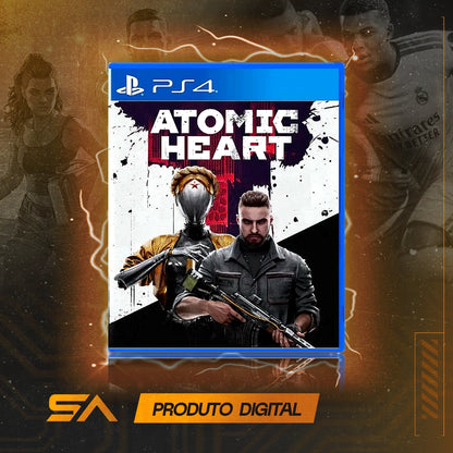 Capa oficial do jogo Atomic Heart para PS4 em Mídia Digital