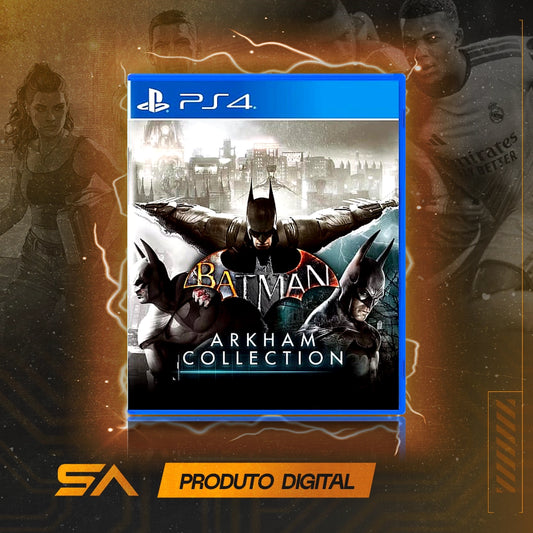 Capa oficial do jogo Batman Arkham Collection para PS4 em Mídia Digital