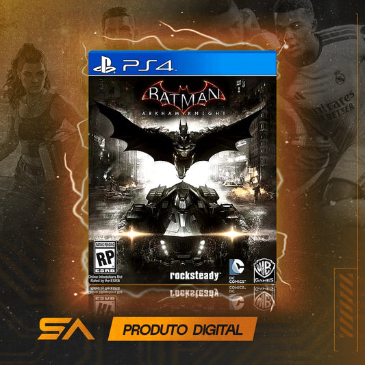 Capa oficial do jogo Batman Arkham Knight para PS4 em Mídia Digital