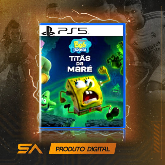 Capa oficial do jogo Bob Esponja: Titãs da Maré para PS5 em Mídia Digital
