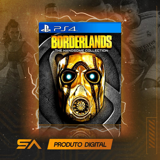 Capa oficial do jogo Borderlands: The Handsome Collection para PS4 em Mídia Digital