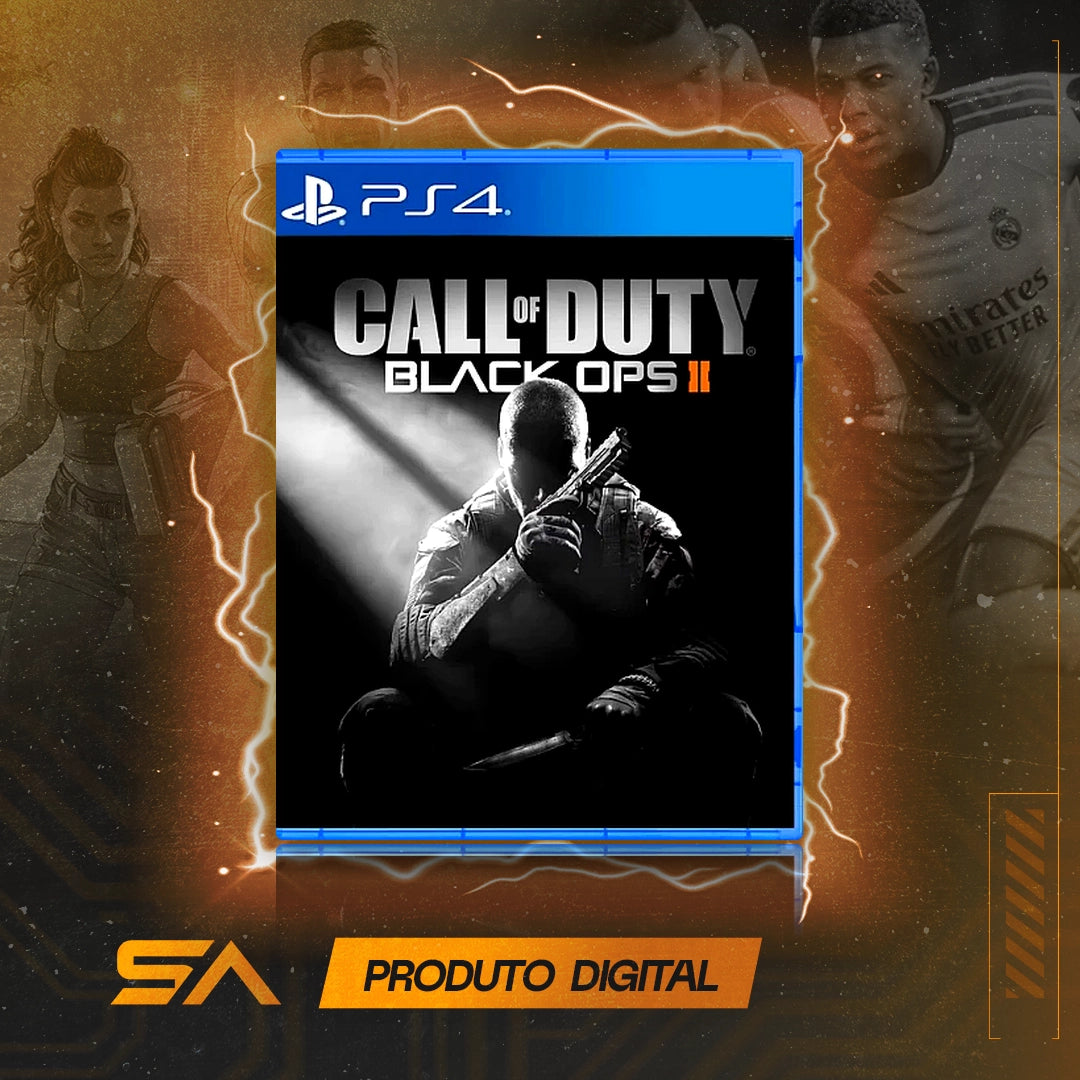 Capa oficial do jogo Call of Duty Black Ops II para PS4 em Mídia Digital