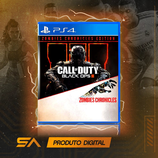 Capa oficial do jogo Call of Duty Black Ops III - Edição Zombies Chronicles para PS4 em Mídia Digital