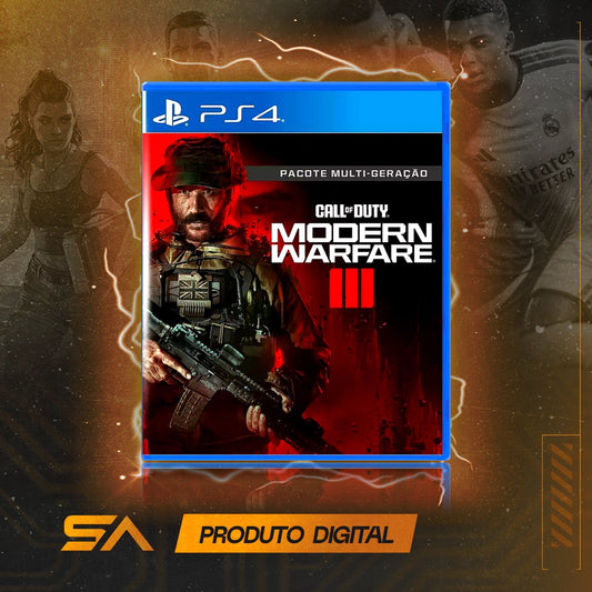 Capa oficial do jogo Call of Duty Modern Warfare III Pacote Multigeração para PS4 em Mídia Digital