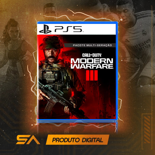 Capa oficial do jogo Call of Duty Modern Warfare III Pacote Multigeração para PS5 em Mídia Digital