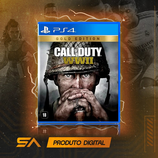 Capa oficial do jogo Call of Duty Wwii Edição Ouro para PS4 em Mídia Digital