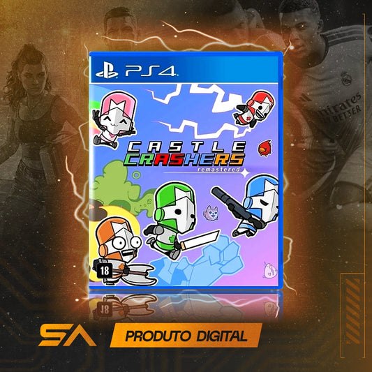 Capa oficial do jogo Castle Crashers Remastered para PS4 em Mídia Digital