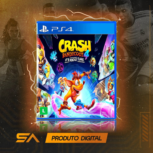 Capa oficial do jogo Crash Bandicoot 4 It's About Time para PS4 em Mídia Digital