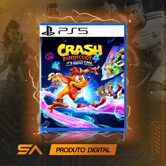 Capa oficial do jogo Crash Bandicoot 4 It's About Time para PS5 em Mídia Digital