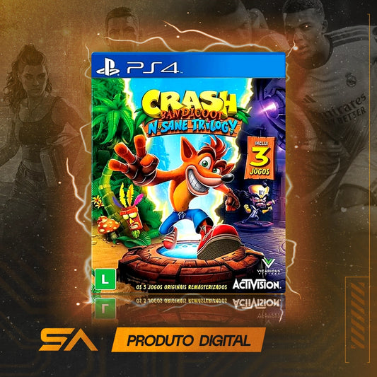 Capa oficial do jogo Crash Bandicoot N. Sane Trilogy para PS4 em Mídia Digital