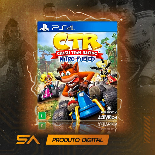 Capa oficial do jogo Crash Team Racing Nitro-Fueled para PS4 em Mídia Digital