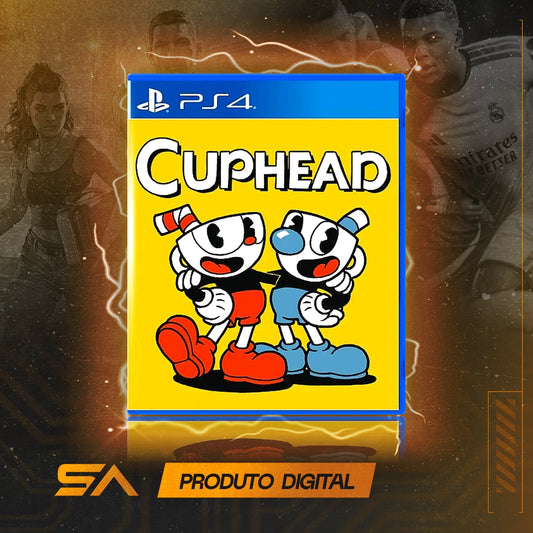 Capa oficial do jogo Cuphead para PS4 em Mídia Digital