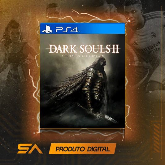 Capa oficial do jogo Dark Souls 2 Scholar of The First Sin para PS4 em Mídia Digital