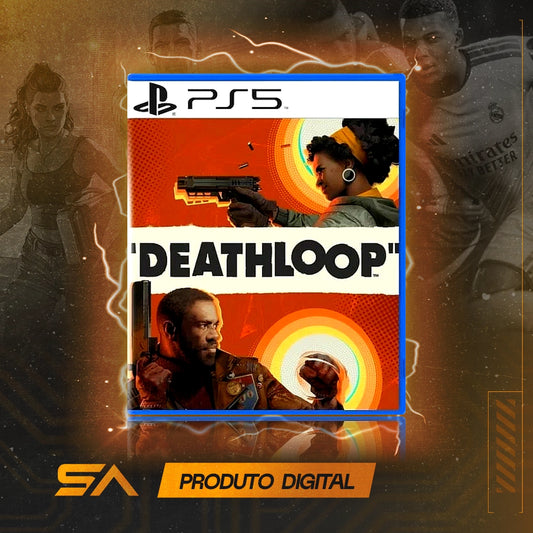 Capa oficial do jogo Deathloop para PS5 em Mídia Digital