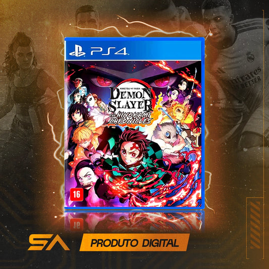 Capa oficial do jogo Demon Slayer Kimetsu no Yaiba The Hinokami Chronicles para PS4 em Mídia Digital