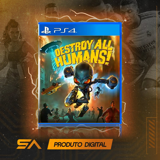 Capa oficial do jogo Destroy All Humans para PS4 em Mídia Digital