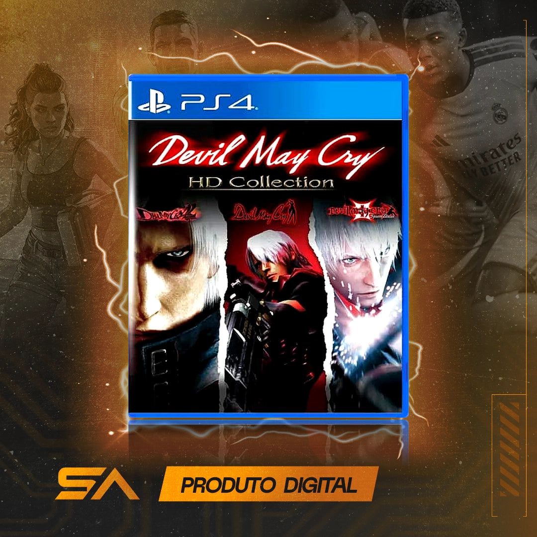 Capa oficial do jogo Devil May Cry HD Collection para PS4 em Mídia Digital