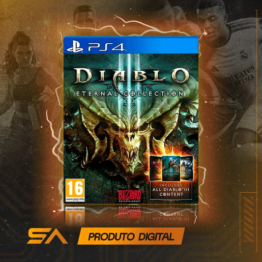 Capa oficial do jogo Diablo III Eternal Collection para PS4 em Mídia Digital