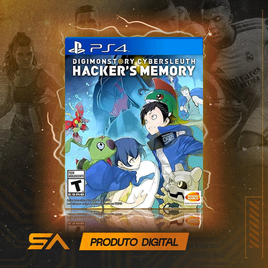Capa oficial do jogo Digimon Story: Cyber Sleuth - Hacker's Memory para PS4 em Mídia Digital