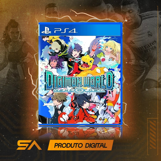 Capa oficial do jogo Digimon World Next Order para PS4 em Mídia Digital