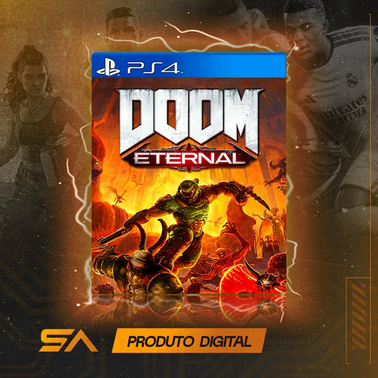 Capa oficial do jogo Doom Eternal para PS4 em Mídia Digital