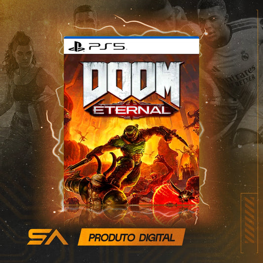 Capa oficial do jogo Doom Eternal para PS5 em Mídia Digital