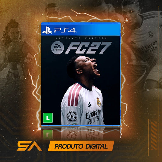 Capa oficial do jogo Edição Ultimate do EA SPORTS FC 27 - Pré Venda para PS4 em Mídia Digital