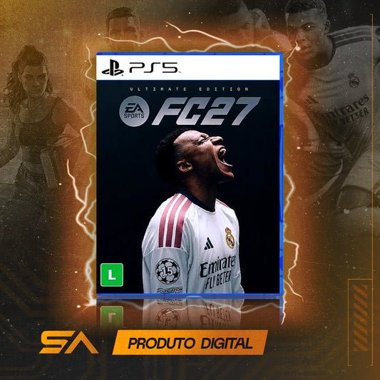 Capa oficial do jogo Edição Ultimate do EA SPORTS FC 27 - Pré Venda para PS5 em Mídia Digital