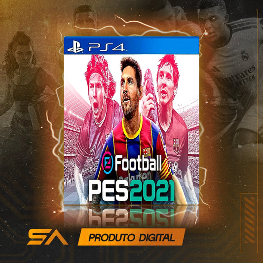 Capa oficial do jogo Efootball PES 2021 para PS4 em Mídia Digital