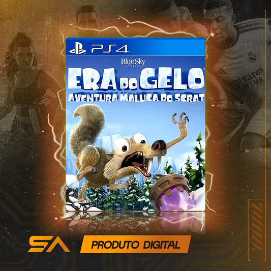 Capa oficial do jogo Era do Gelo Aventura Maluca do Scrat para PS4 em Mídia Digital