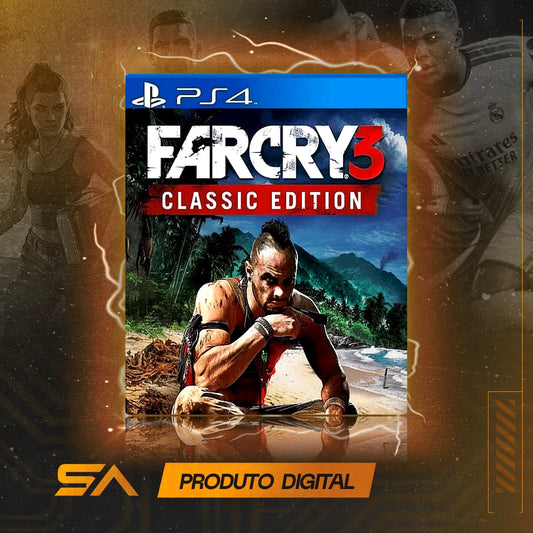 Capa oficial do jogo Far Cry 3 Classic Edition para PS4 em Mídia Digital