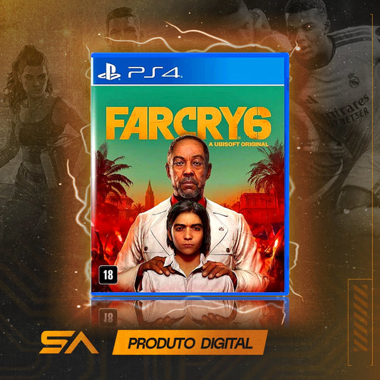Capa oficial do jogo Far Cry 6 para PS4 em Mídia Digital