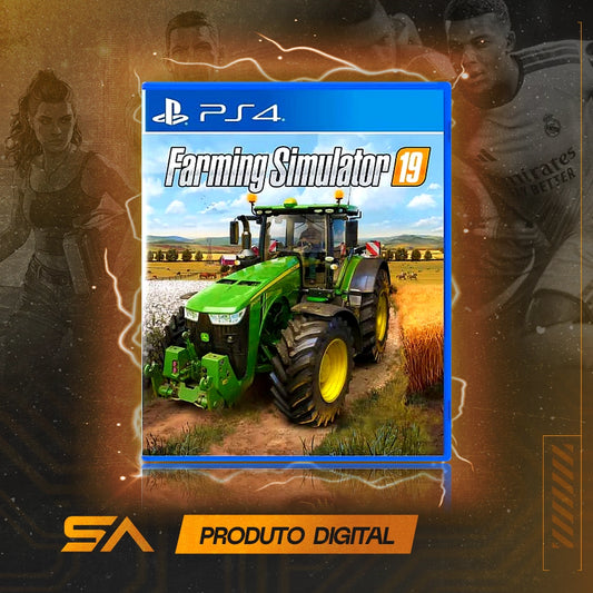 Capa oficial do jogo Farming Simulator 19 para PS4 em Mídia Digital
