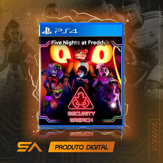 Capa oficial do jogo Five Nights at Freddys: Security Breach para PS4 em Mídia Digital