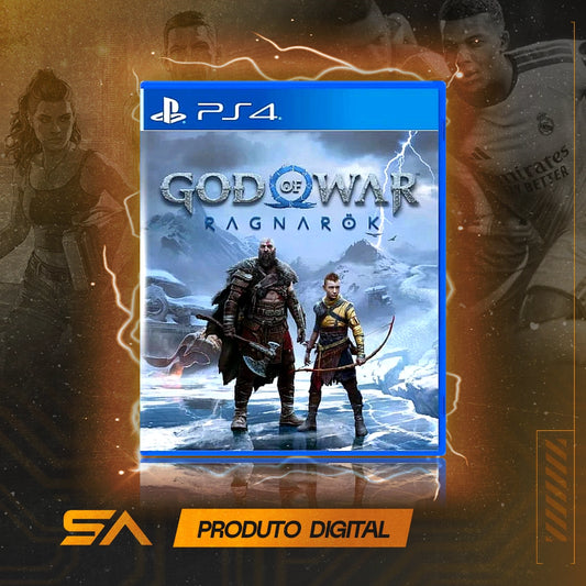 Capa oficial do jogo God of War Ragnarök para PS4 em Mídia Digital