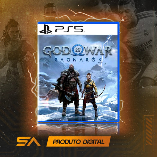 Capa oficial do jogo God of War Ragnarök para PS5 em Mídia Digital
