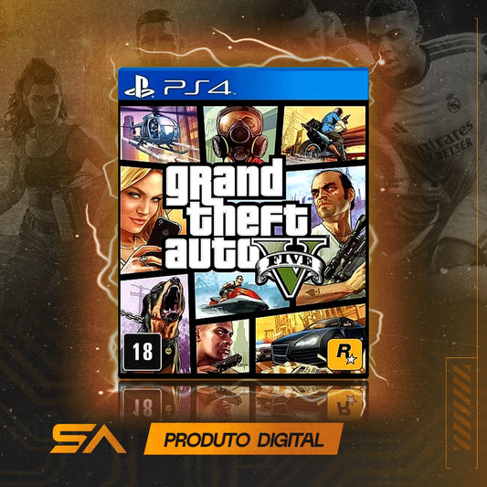 Capa oficial do jogo Grand Theft Auto V - GTA para PS4 em Mídia Digital