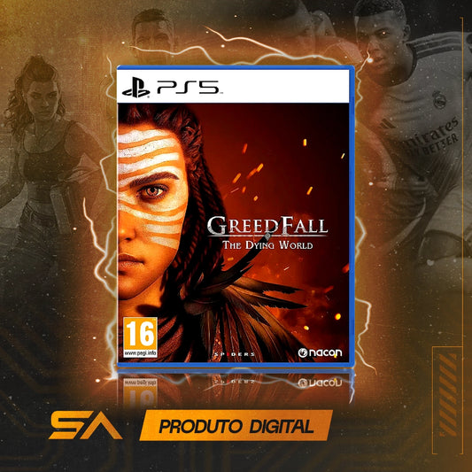 Capa oficial do jogo Greedfall: The Dying World para PS5 em Mídia Digital