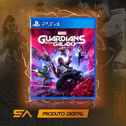 Capa oficial do jogo Guardiões da Galáxia da Marvel para PS4 em Mídia Digital