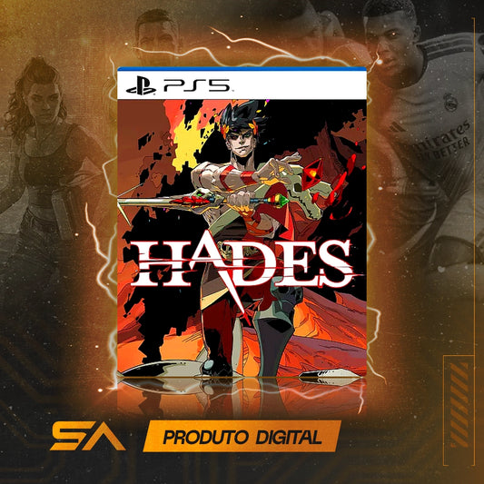 Capa oficial do jogo Hades para PS5 em Mídia Digital
